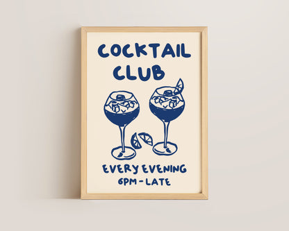 Cocktail Club In Blue Wall Art Print