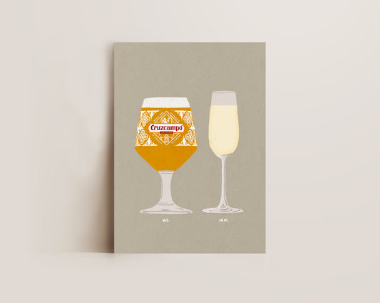 Cruzcampo & Prosecco Glass Print