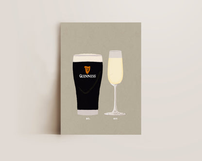 Guinness & Prosecco Glass Print