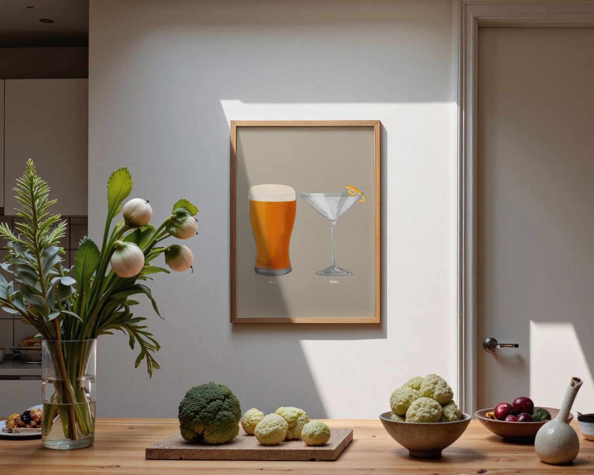 Beer & Dry Martini Couples Drink Print