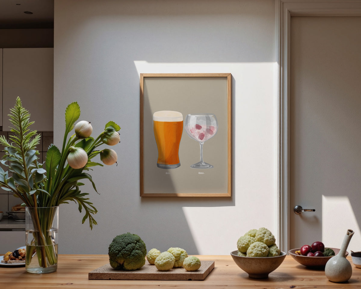 Beer & Pink Gin Couples Drink Print
