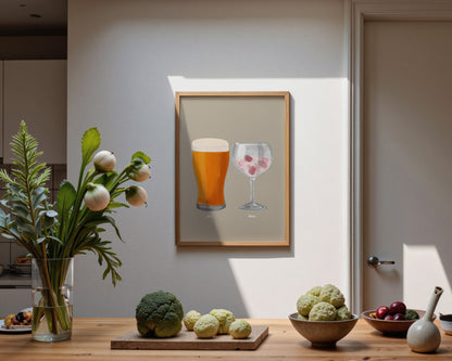 Beer & Pink Gin Couples Drink Print