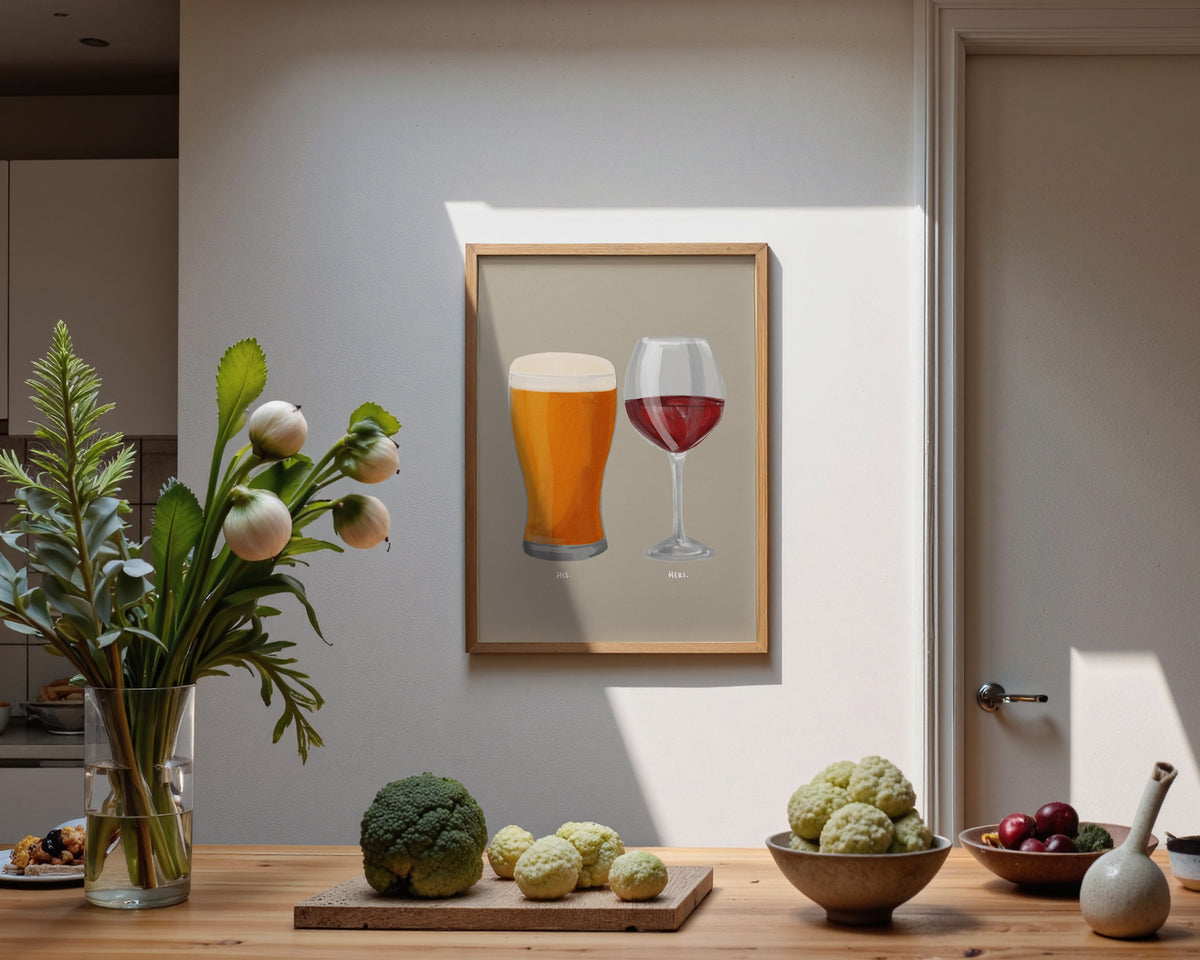 Beer & Red Wine Couples Drink Print