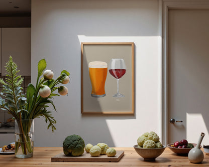 Beer & Red Wine Couples Drink Print