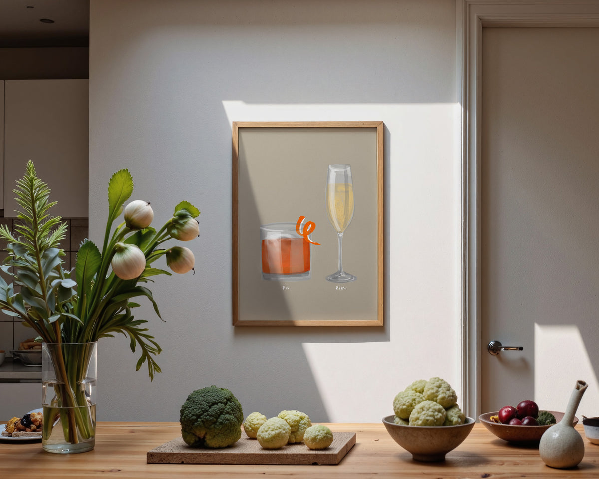 Old Fashioned & Prosecco Couples Drink Print