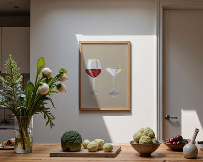 Red Wine & Dry Martini Couples Drink Print