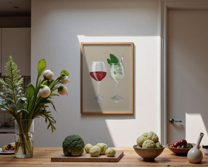 Red Wine & Hugo Spritz Couples Drink Print