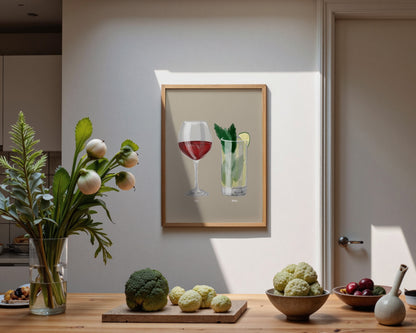 Red Wine & Mojito Couples Drink Print