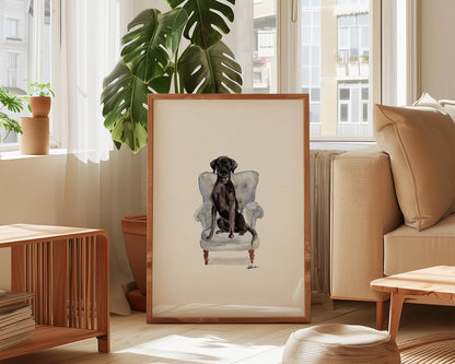 Black Labrador in Chair Print