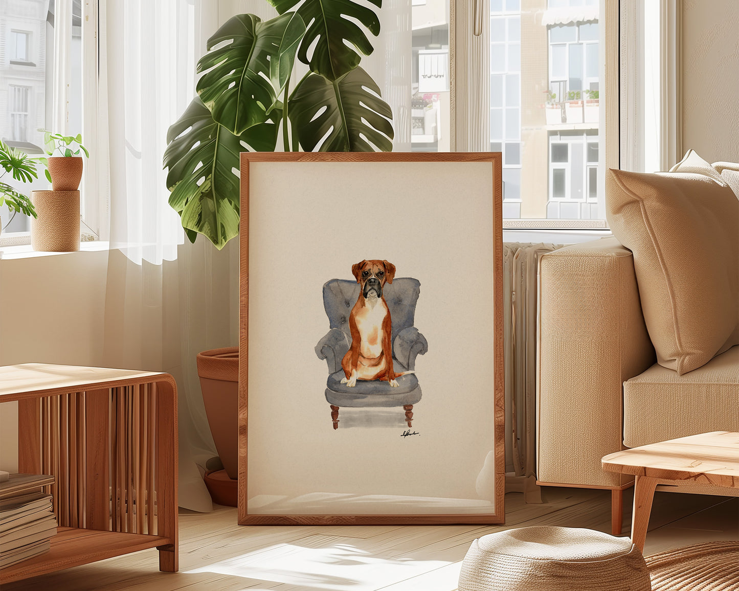 Boxer Dog in Chair Print