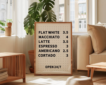 Coffee Menu Board Print