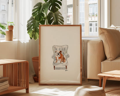 English Bulldog in Chair Print