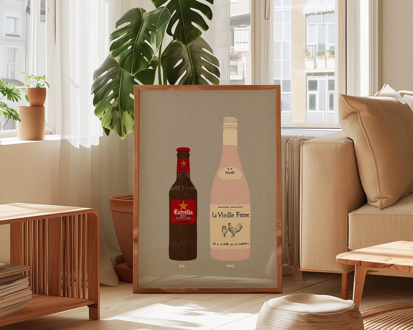 Estrella Bottle & Chicken Wine Print