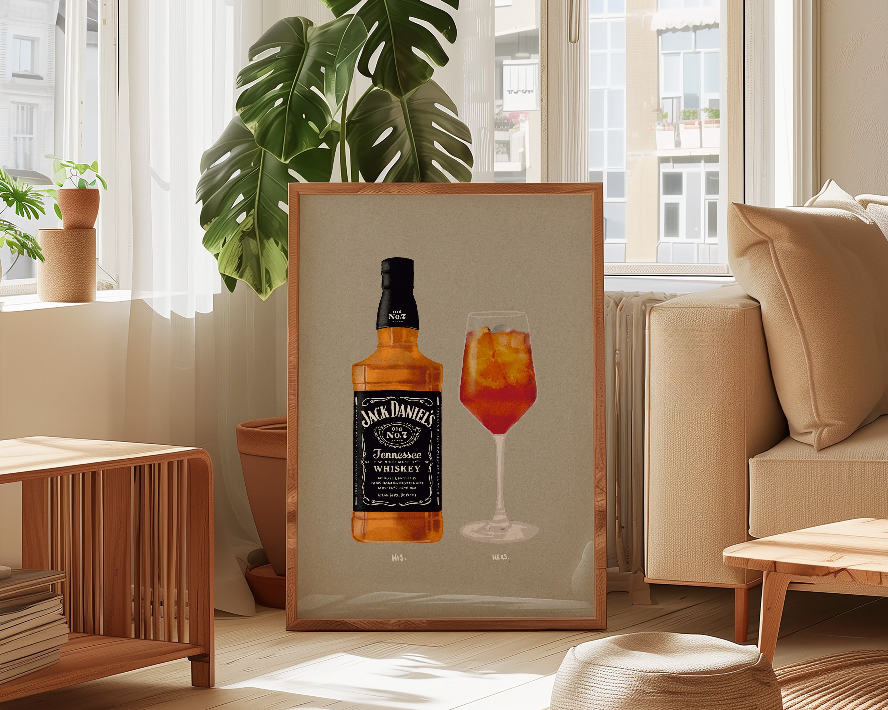 His & Hers Drinks Jack Daniel's And Aperol Spritz Wall Art Print
