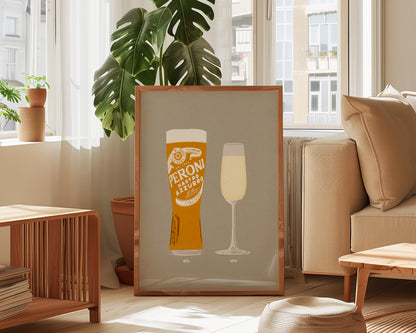 Peroni & Prosecco Glass Print