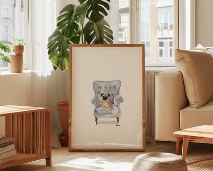 Pug in Chair Print