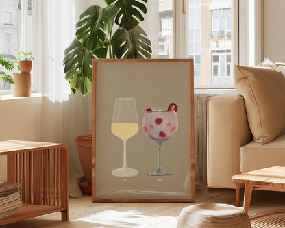 White Wine & Pink Gin Print