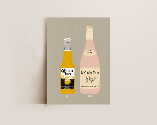 Corona & Chicken Wine Print