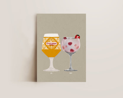 Cruzcampo & Pink Gin Print