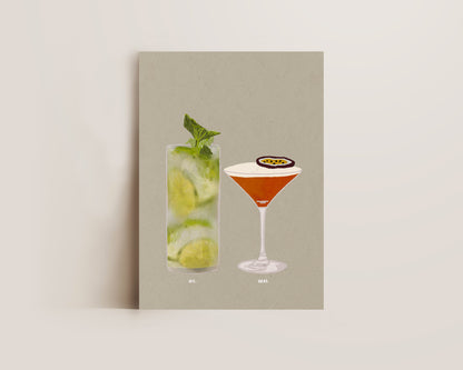 Mojito & Pornstar Martini Print
