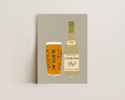 Neck Oil & White Chicken Wine Print