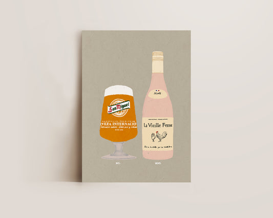 San Miguel & Chicken Wine Print