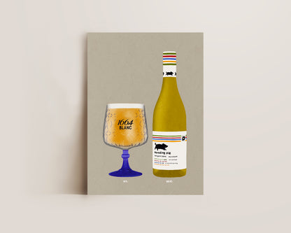 Kronenburg Blanc 1664 Pint & Squealing Pig Wine Print