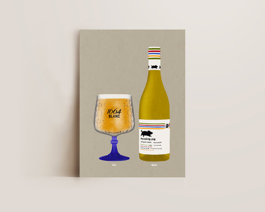 Kronenburg Blanc 1664 Pint & Squealing Pig Wine Print