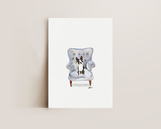 Boston Terrier in Chair Print