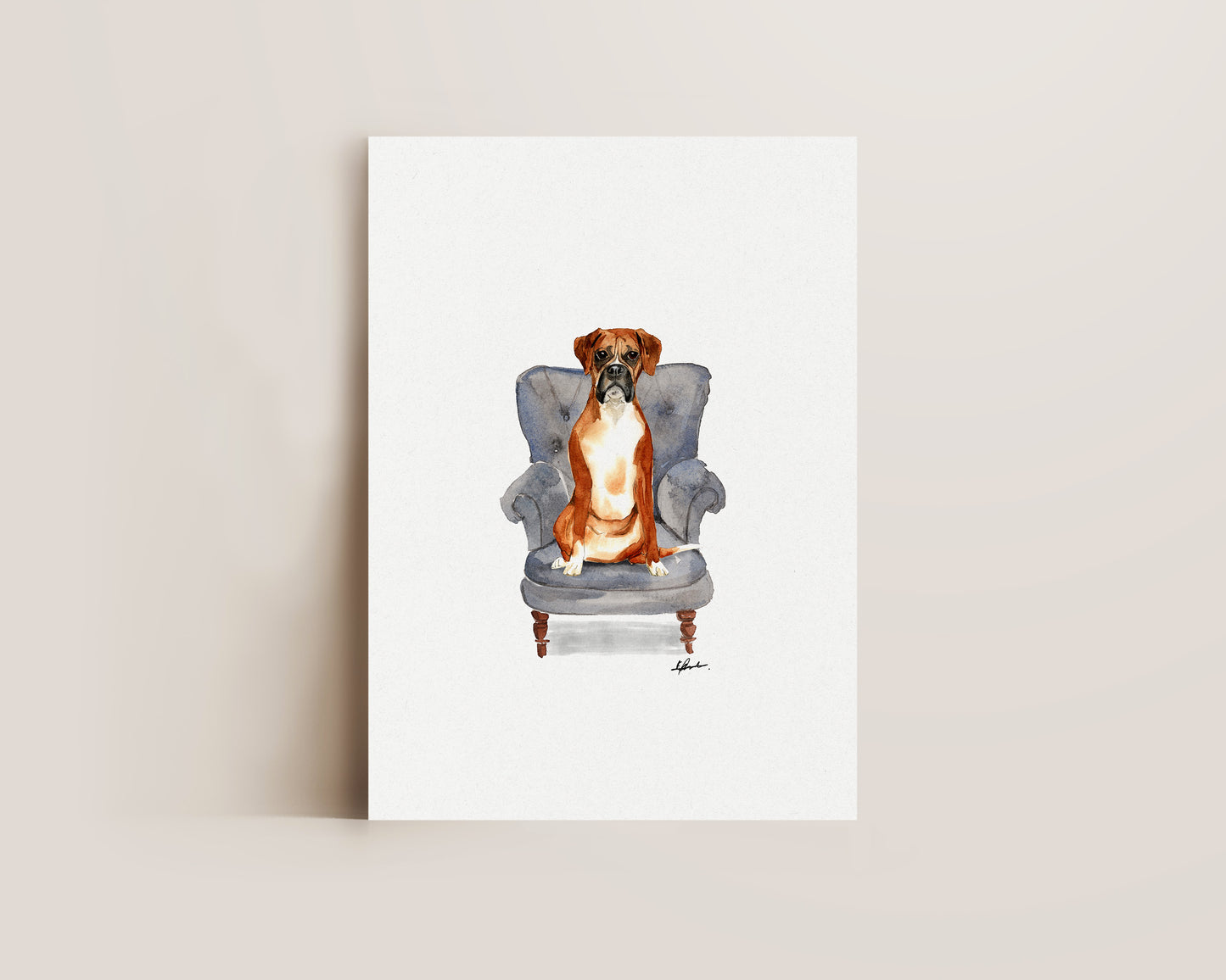 Boxer Dog in Chair Print