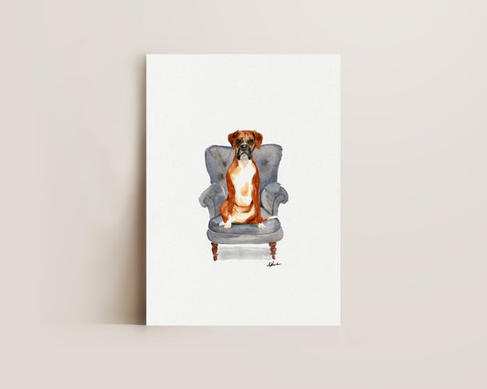 Boxer Dog in Chair Print