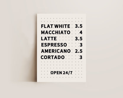 Coffee Menu Board Print