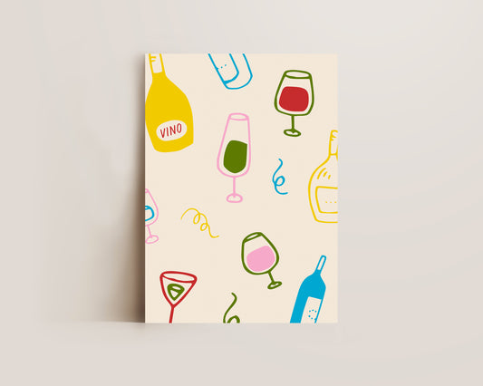 Colourful Wine Glasses Print
