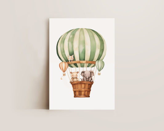 Elephant In Hot Air Balloon Print