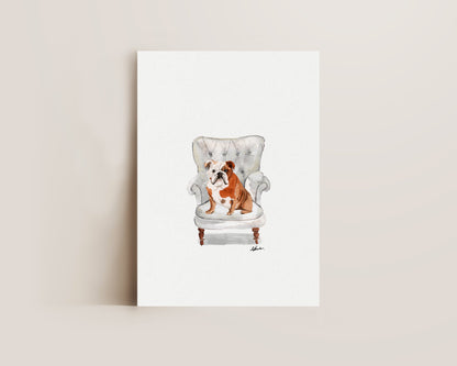 English Bulldog in Chair Print