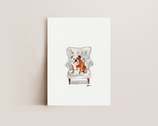 English Bulldog in Chair Print