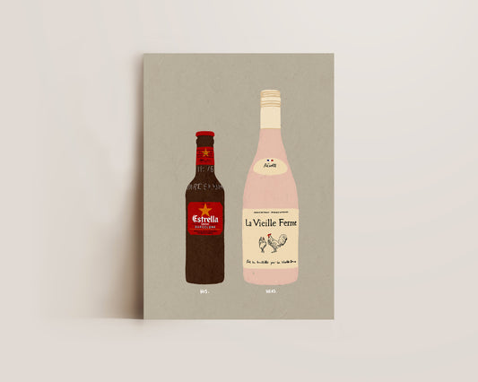 Estrella Bottle & Chicken Wine Print