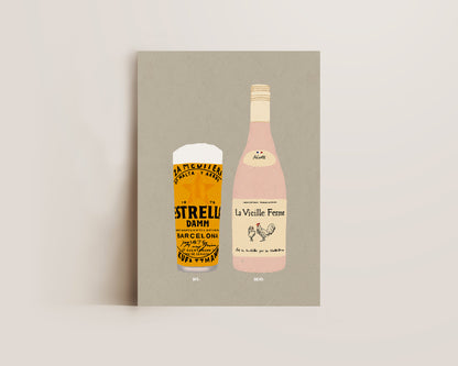 Estrella & Chicken Wine Print