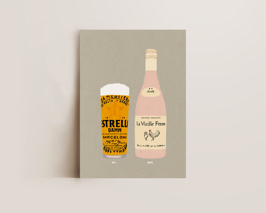 Estrella & Chicken Wine Print