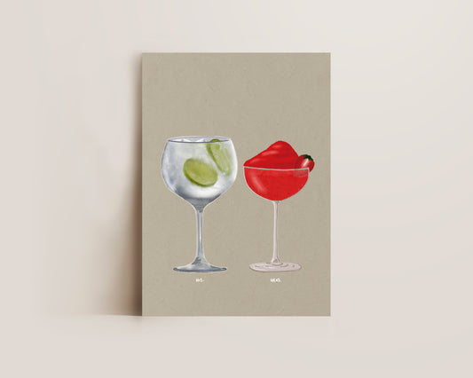 Gin & Tonic & Frozen Strawberry Daiquiri Print