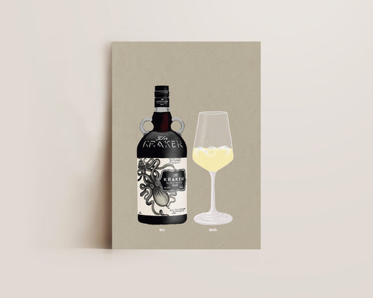 Kraken & White Wine Print