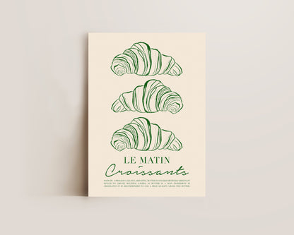 Le Matin Croissant Print In Green