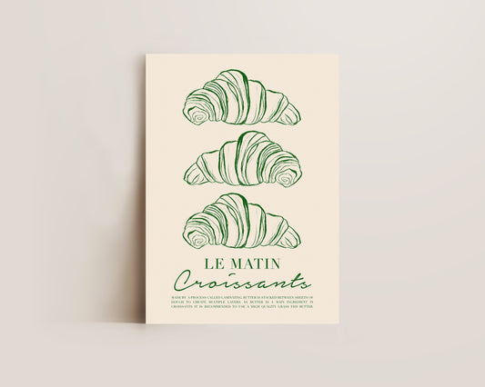 Le Matin Croissant Print In Green