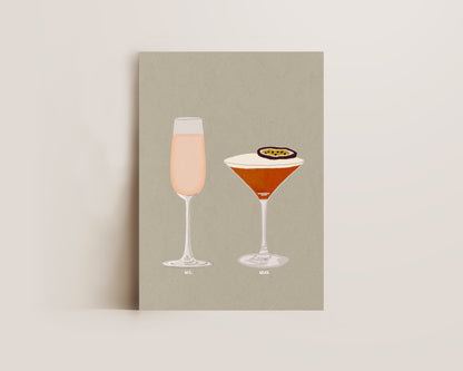 Pink Prosecco Glass & Pornstar Martini Print