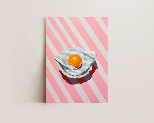 Pink Striped Egg Wall Art Print