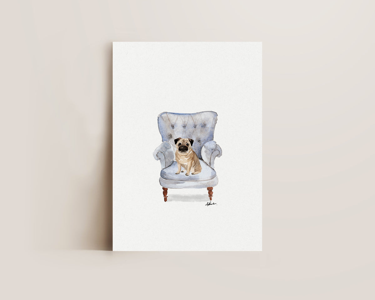 Pug in Chair Print