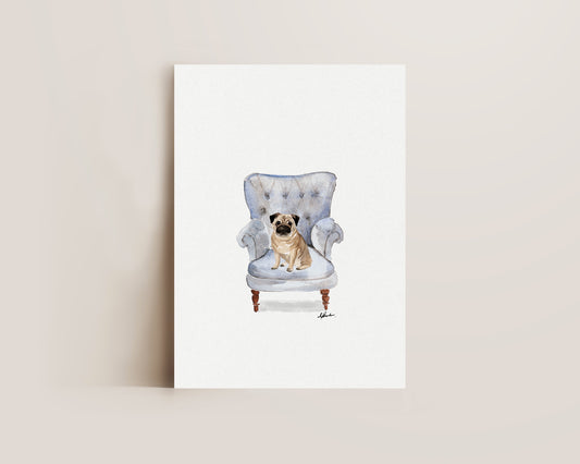 Pug in Chair Print