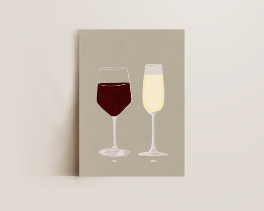 Red Wine & Prosecco Glass Print