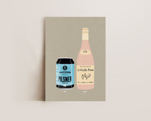 Salcombe Pilsner & Chicken Wine Print