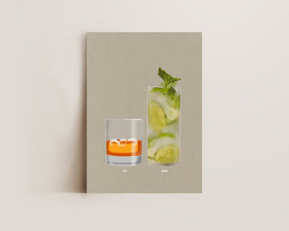 Whisky On The Rocks & Mojito Print